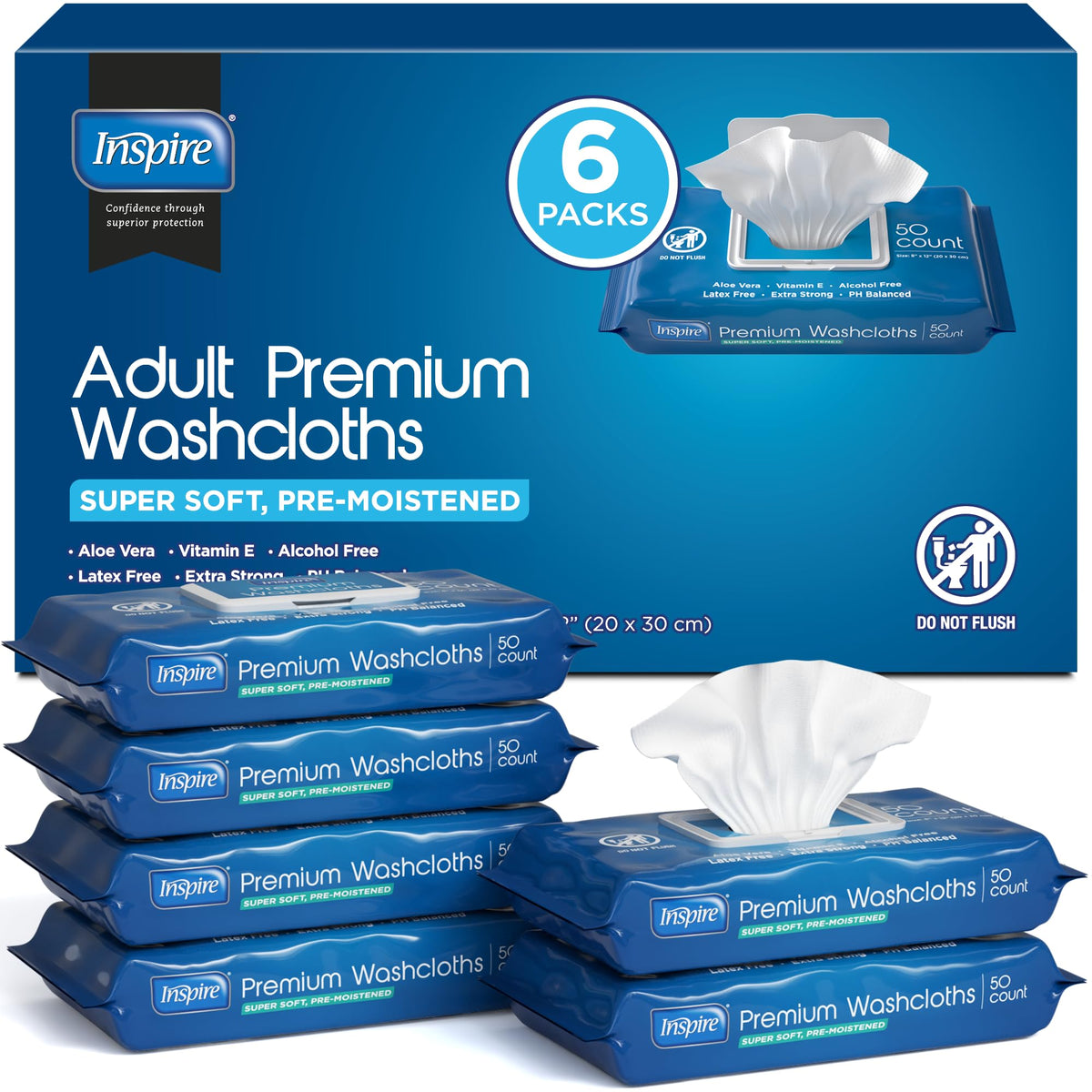 Inspire adult wet wipes 8x12 pack for easy cleansing and incontinence care.