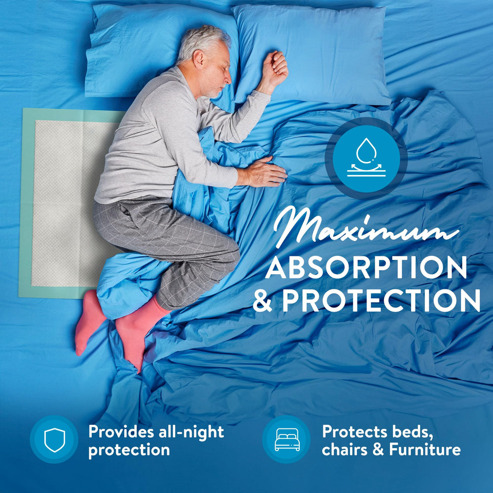 Inspire bed pad with odor-locking polymer for discreet care