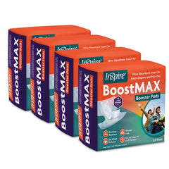 Inspire Booster Pads showing absorbency over 5 cups for extended protection.