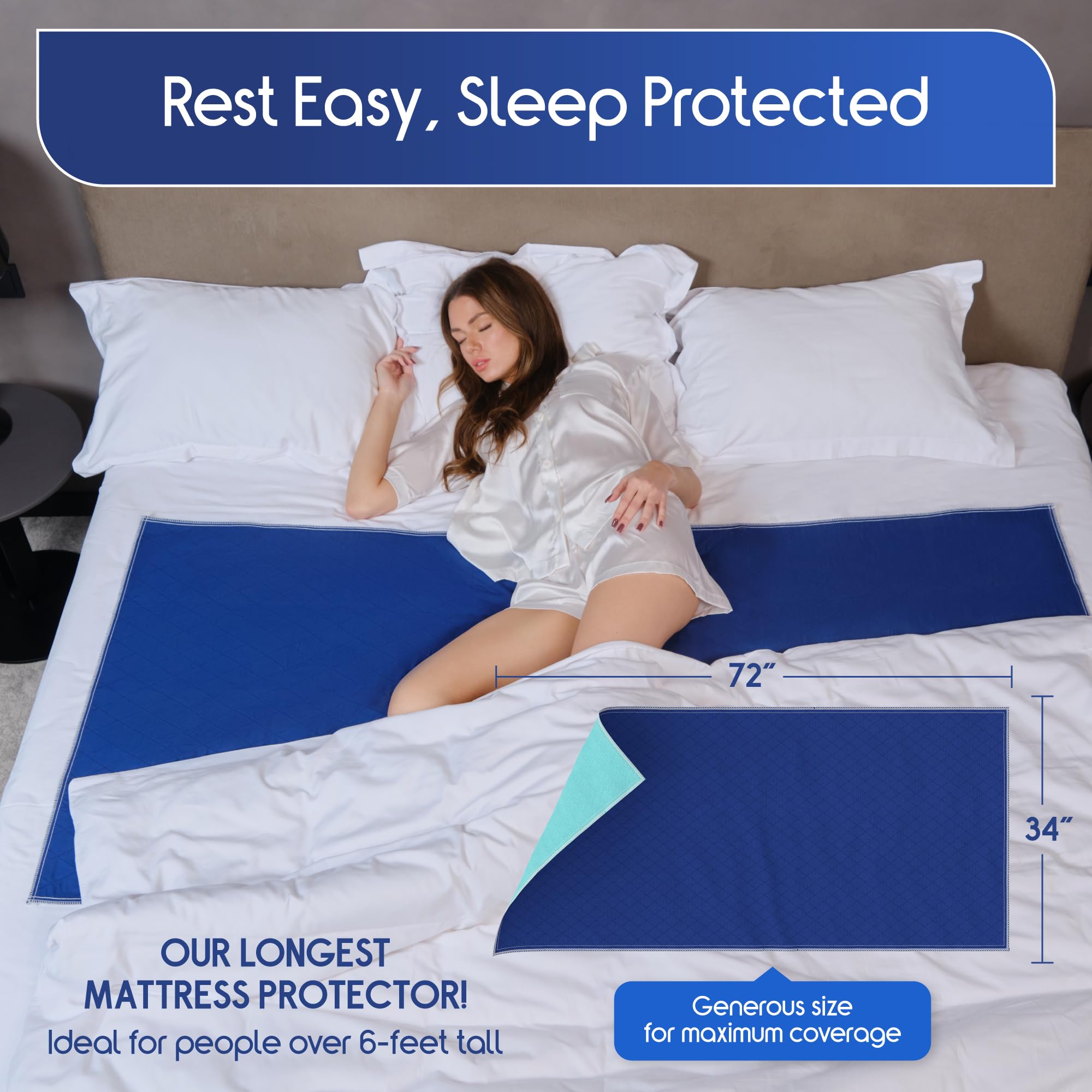 Inspire oversized 34x72 underpad providing full bed protection for adults and kids.