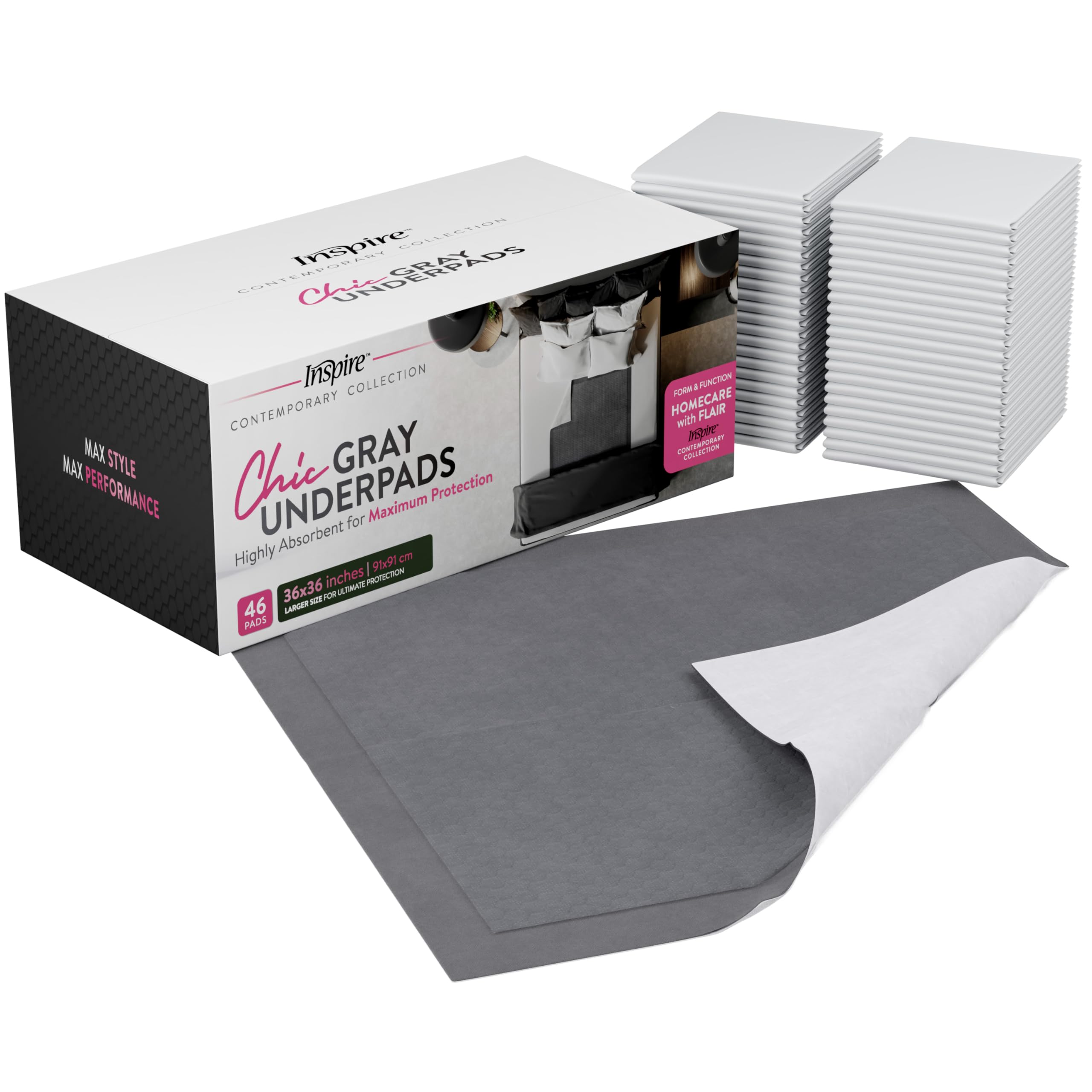 Inspire bed pad gray 36x36 for home or professional care.