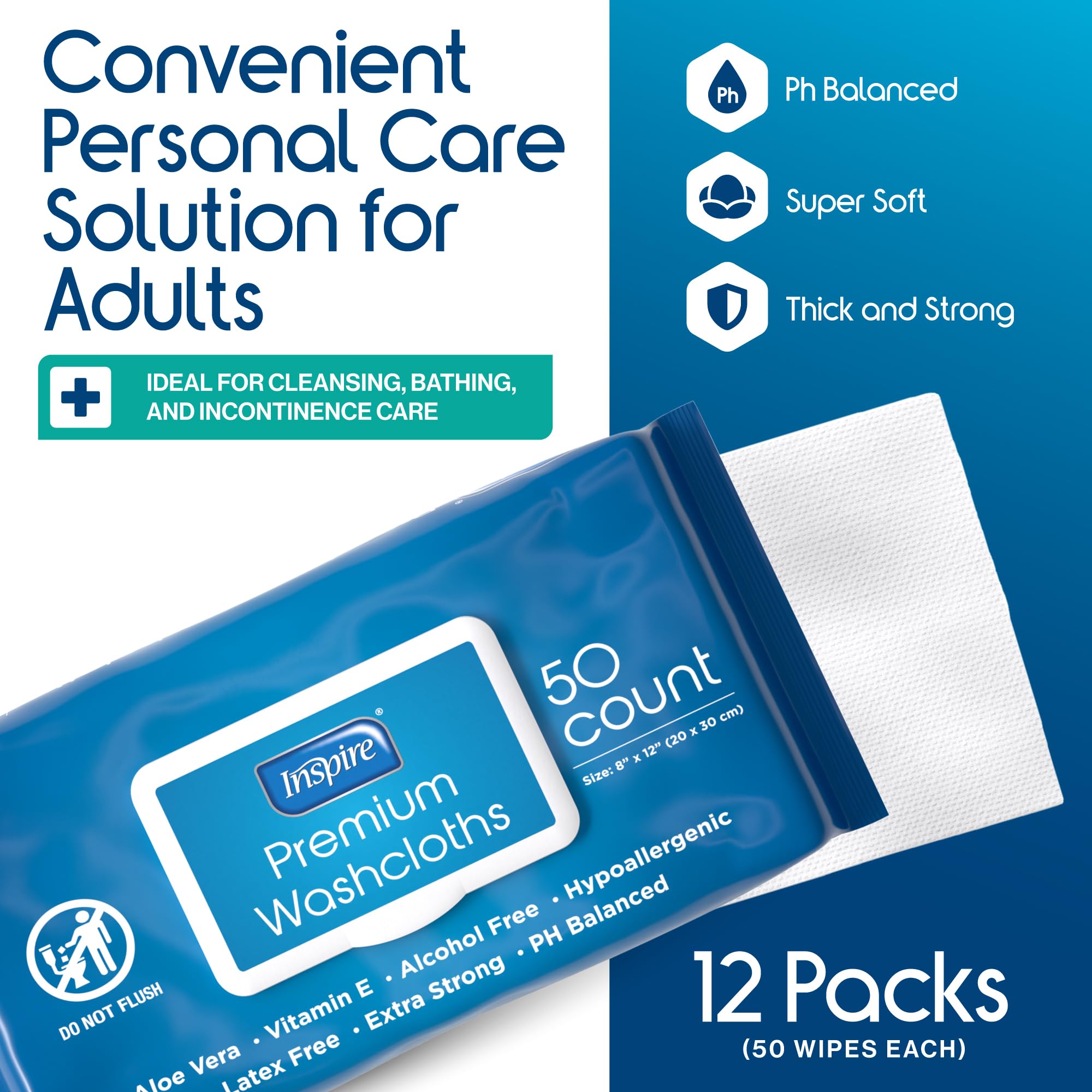 Inspire thick soft wipes offer durable cleansing on 8x12 inch cloths