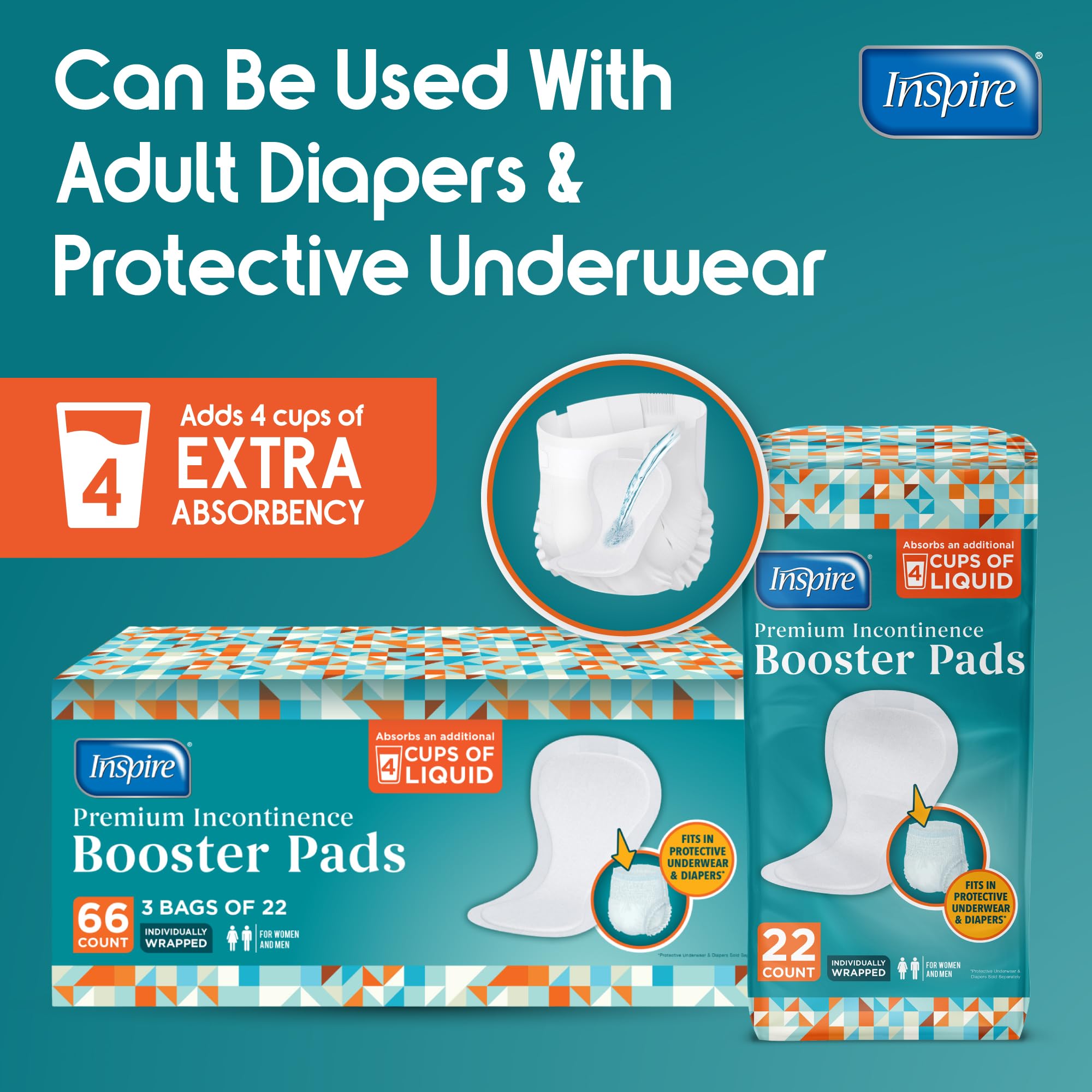 Inspire Booster Pad for overnight use with enhanced leak protection.
