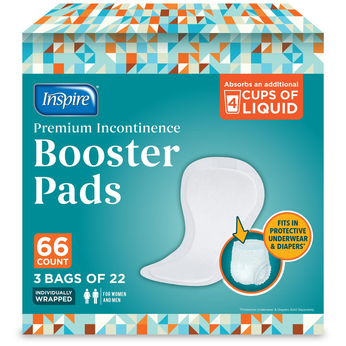 Inspire Ultra Booster Pad pack close-up showing discreet packaging and travel-ready protection.