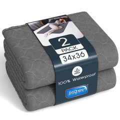 Inspire Underpads gray stain-hiding 34x36 two-pack on bed setup