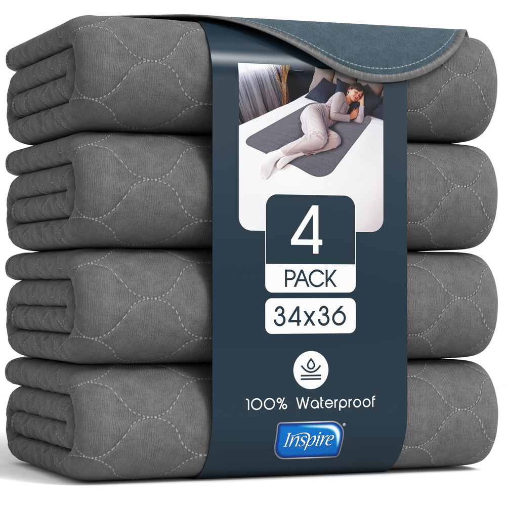 Inspire Underpads gray waterproof bed pad 34x36 protects bedding and surfaces.