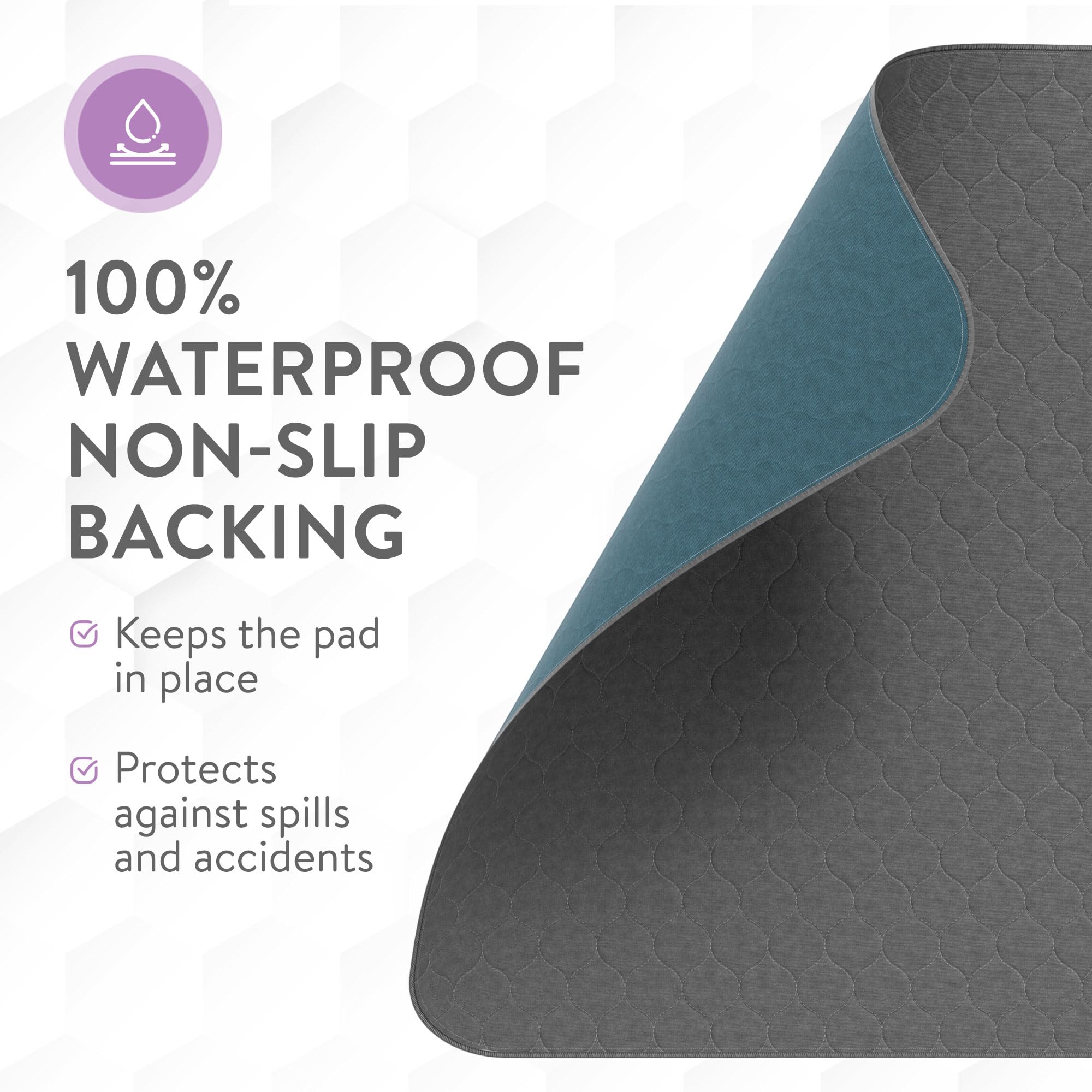 Inspire Underpads machine washable material for easy cleanup and reuse.