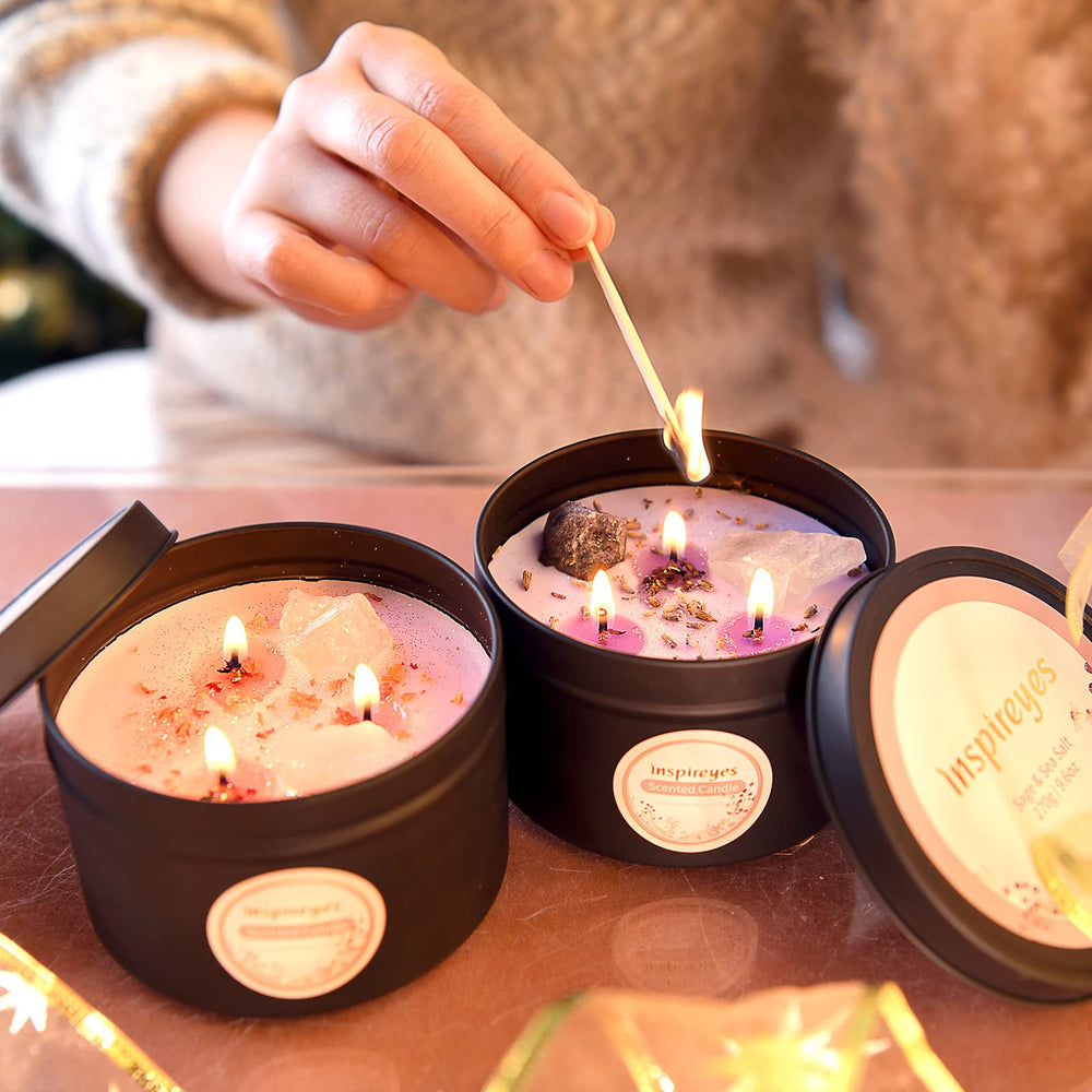 Inspireyes three-wick candle with crystal centerpiece brightens the room and promotes calm