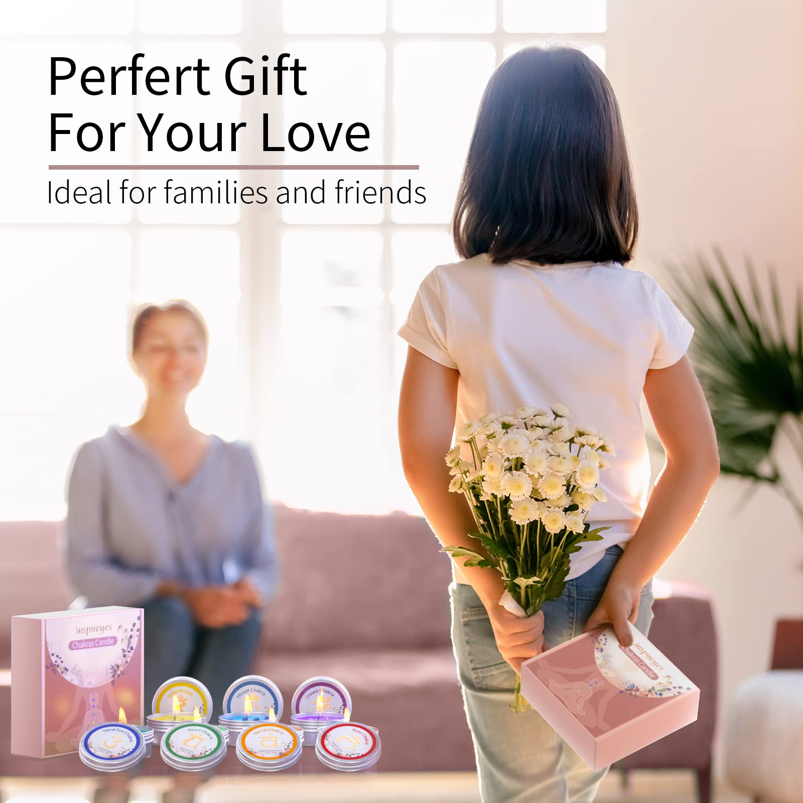 Inspireyes soy wax candle with stones burns 10–15 hours.