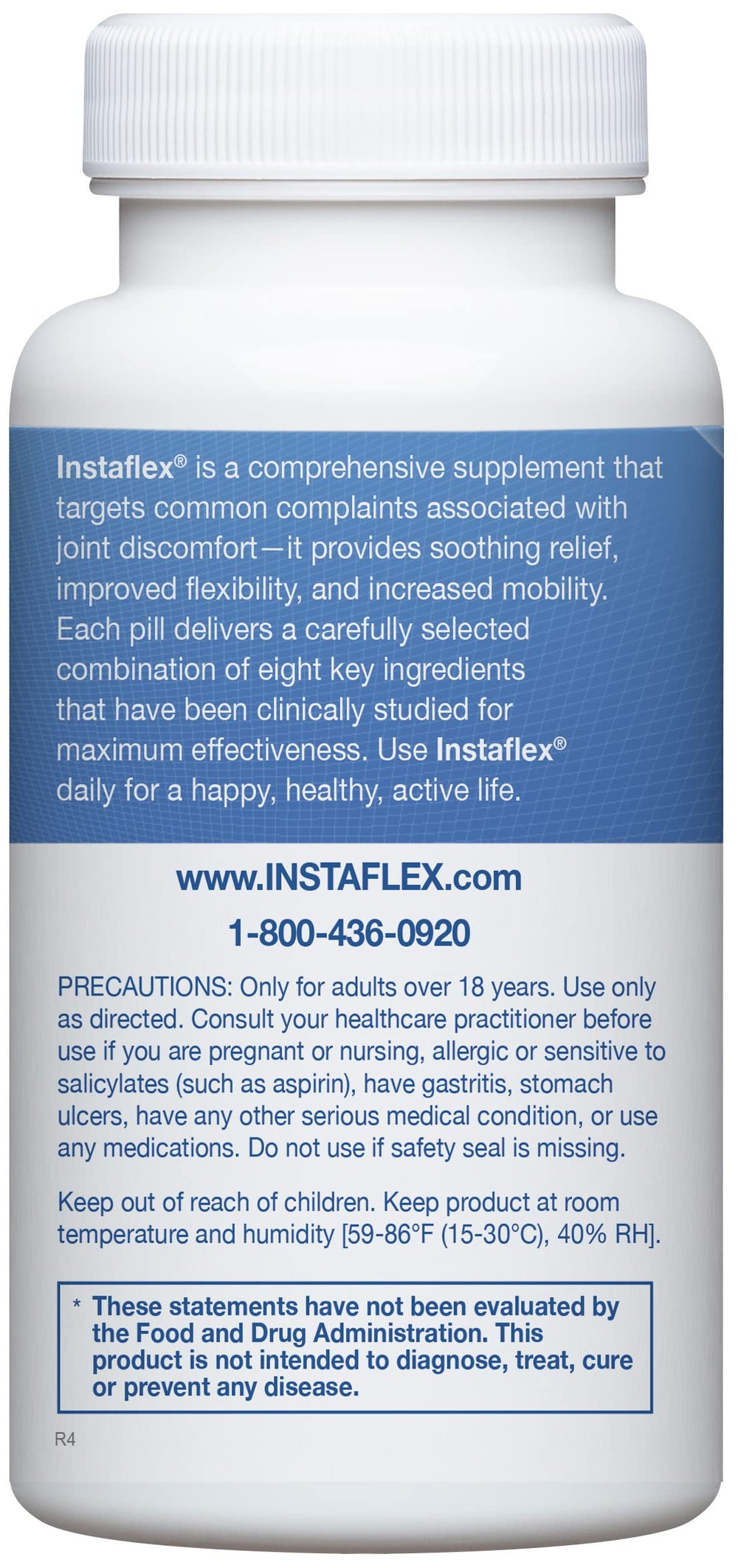 Instaflex ingredients panel featuring glucosamine and turmeric for joint support