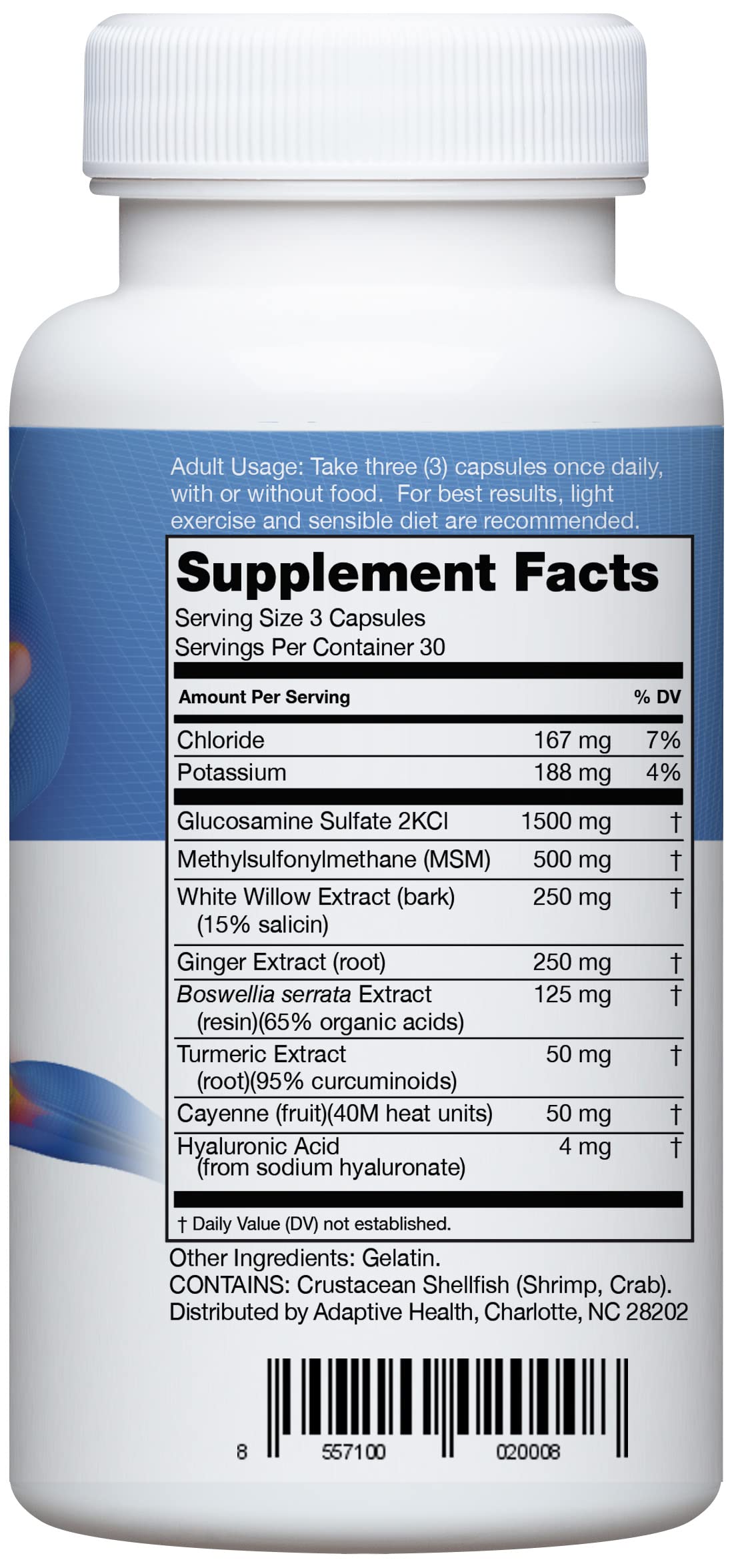 Instaflex label detail shows eight-ingredient blend for flexibility