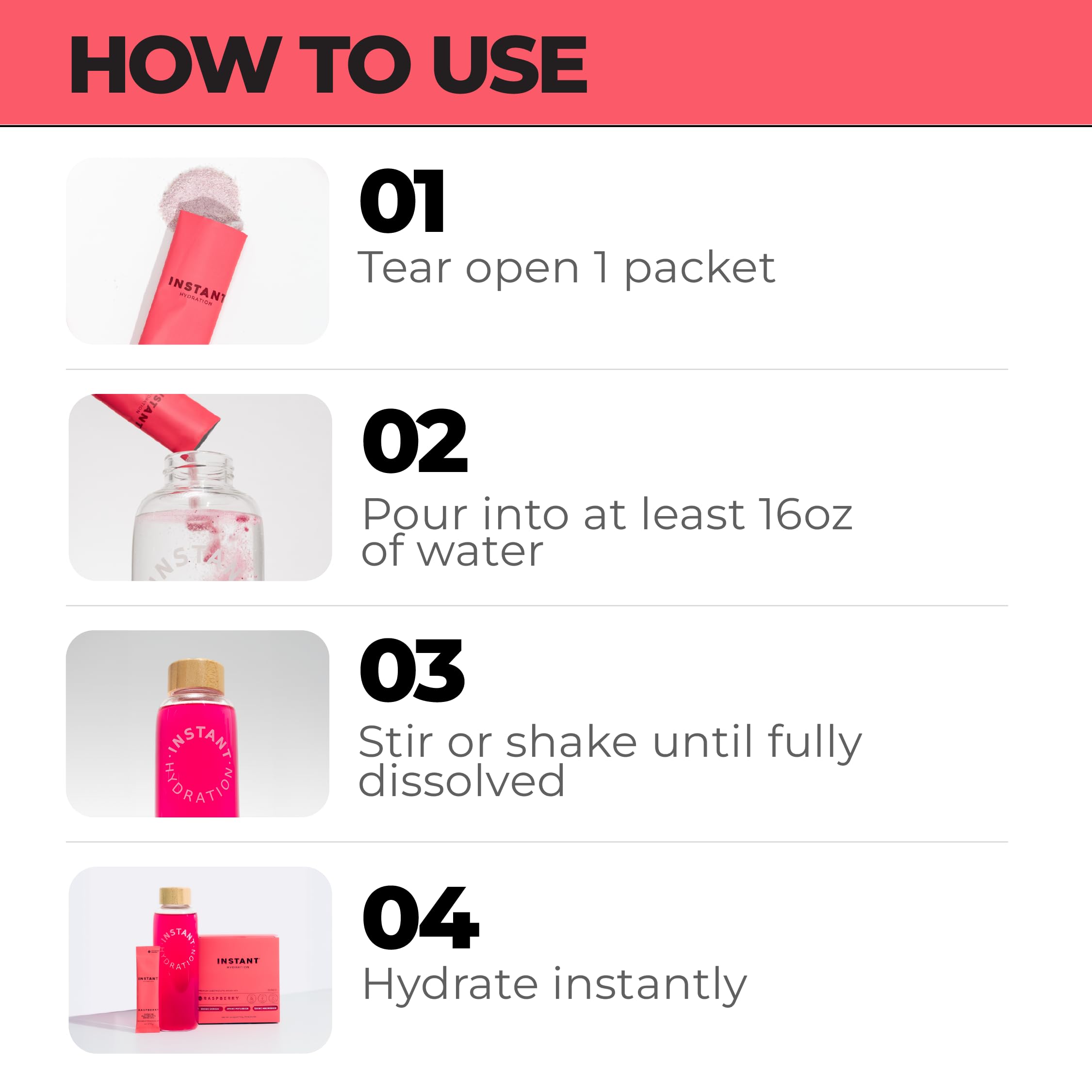 Instant Hydration glass filled with raspberry drink