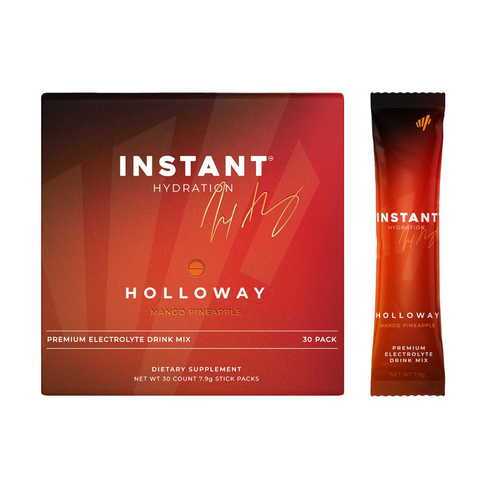 Instant Hydration Mango Pineapple packets front view, zero sugar hydration on the go