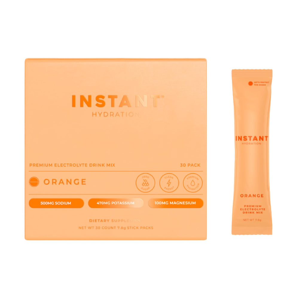 Instant Hydration orange flavor pack visual showing zero sugar hydration