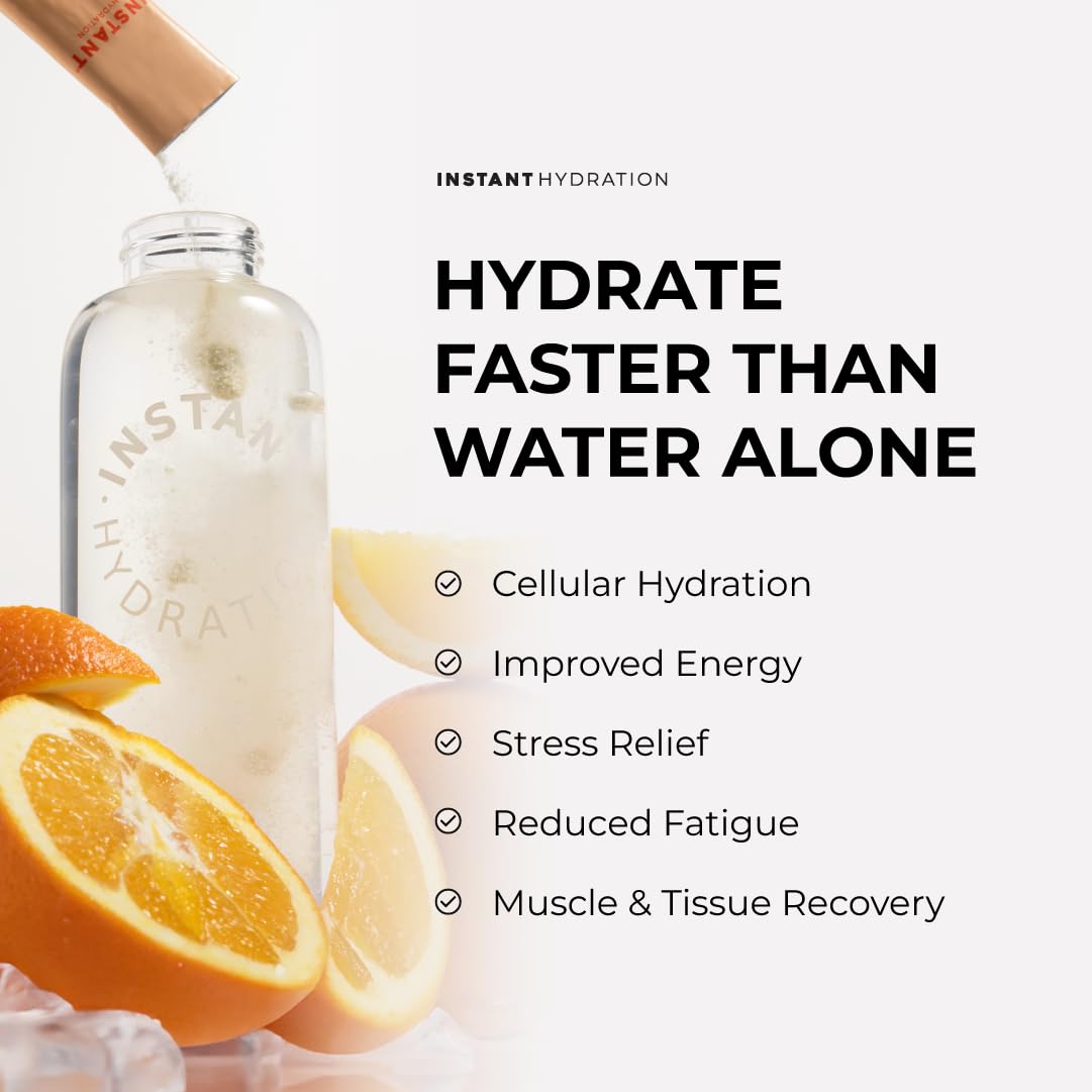 Instant Hydration orange drink mix in glass demonstrates balanced minerals for muscle function