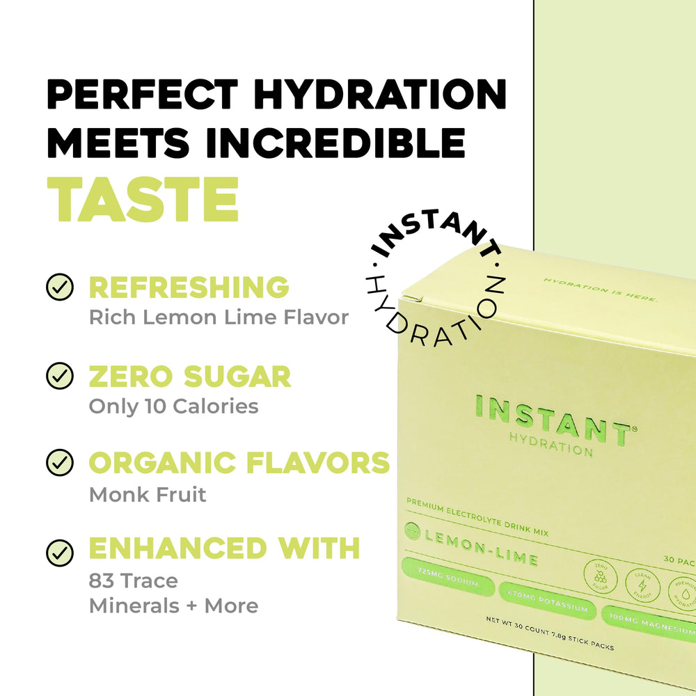 Stirring a glass of Instant Hydration lemon-lime drink after a workout.