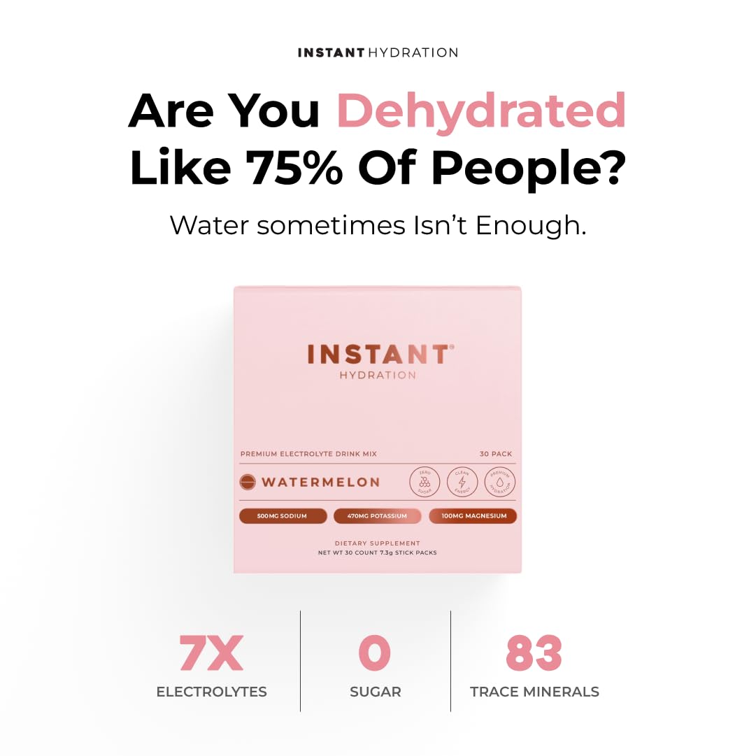 Instant Hydration Watermelon packets dissolving in glass for refreshing, sugar-free hydration.
