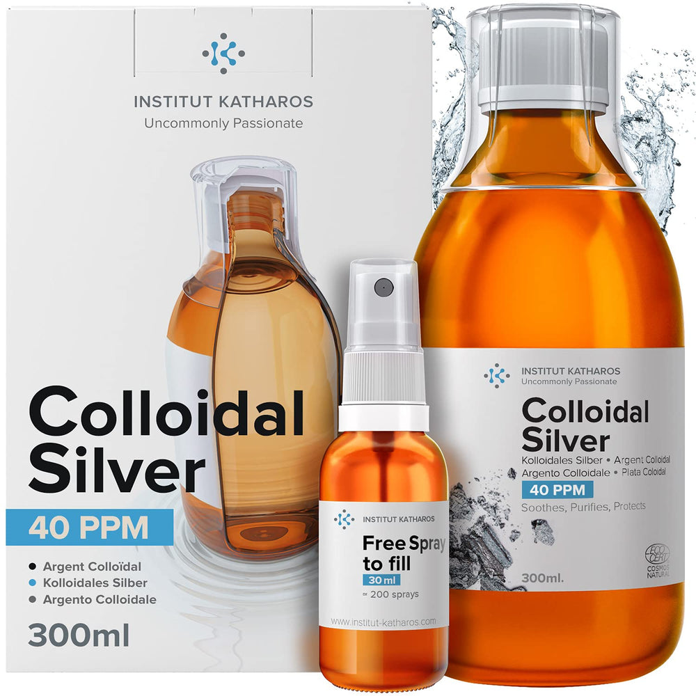 Institut Katharos colloidal silver bottle with clear liquid for potential immune support