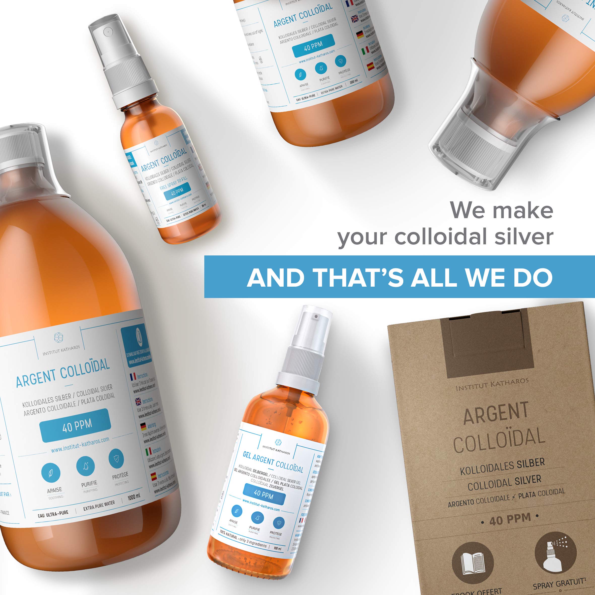 Etiqueta de marca Institut Katharos con información de concentración y pureza