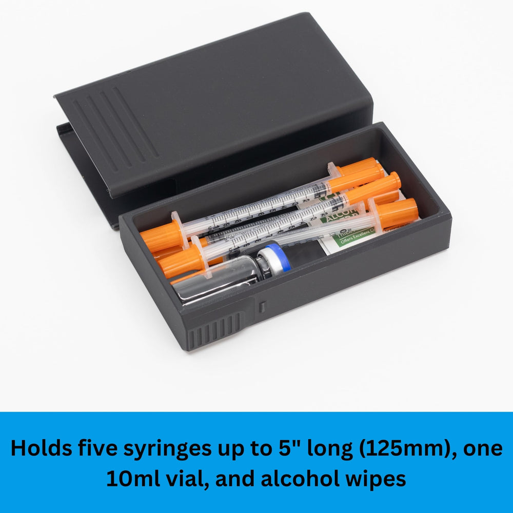 Insulin-Peptide Travel Case syringes pocket view; space for five syringes.