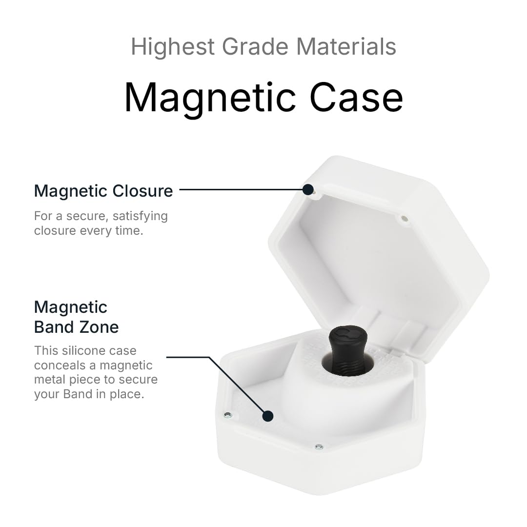 Intake band and tabs stored in compact case for travel practicality