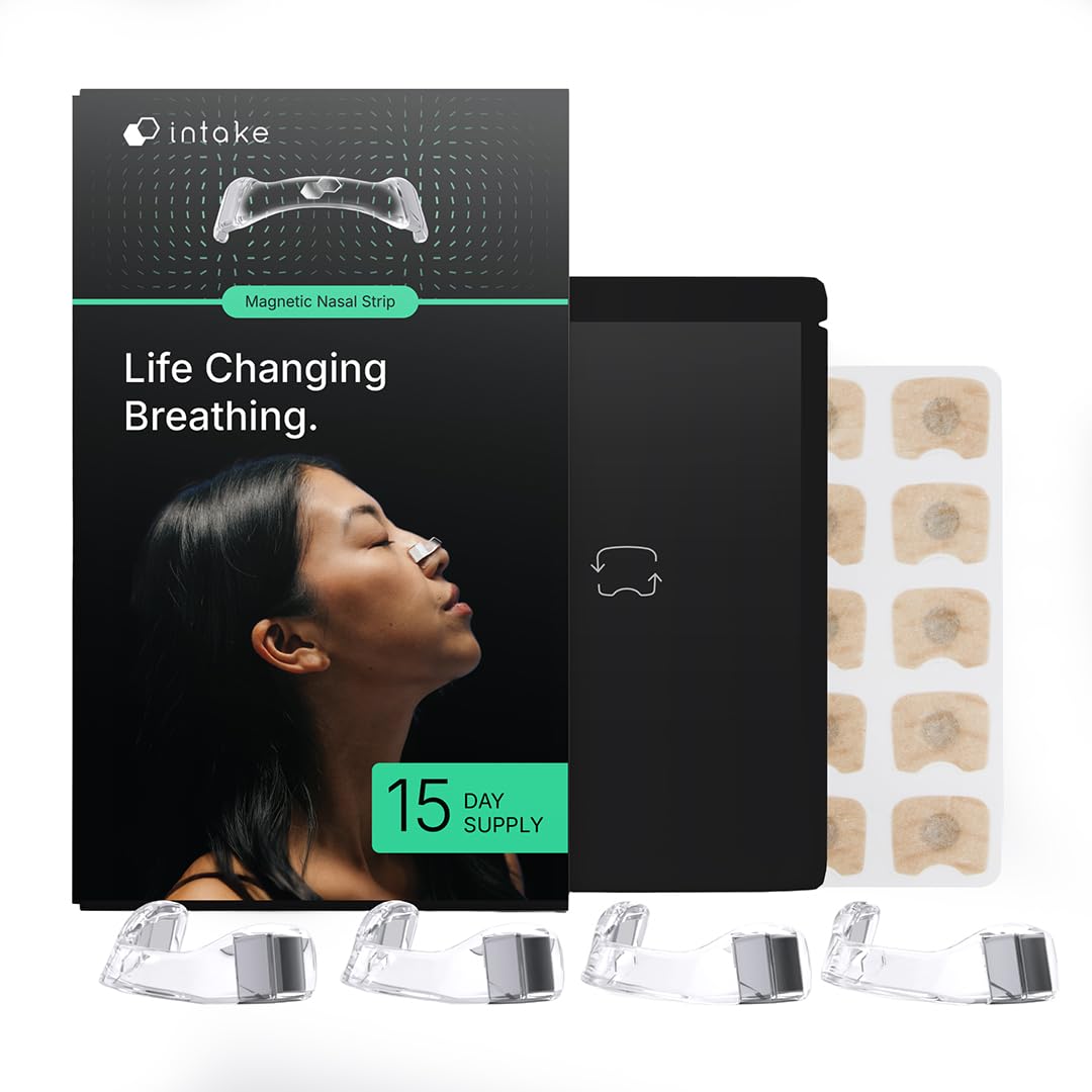 Intake Breathing nasal strips starter kit shows 15-count for clearer nasal airflow at night.