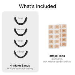 Intake nasal strips tabs focus on open nasal passages for easier breathing.