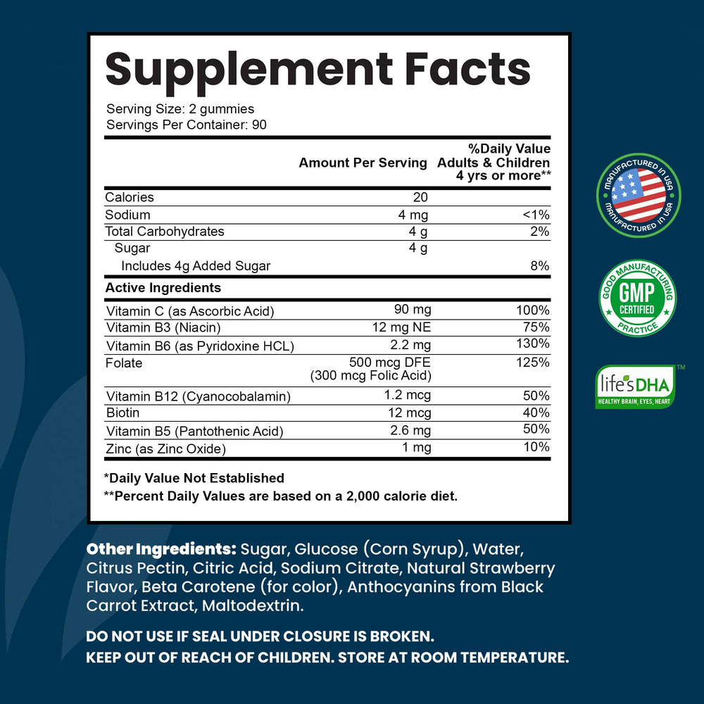 Close-up of INTEGO NUTRITION Vitamin B Complex Gummies, strawberry flavor.