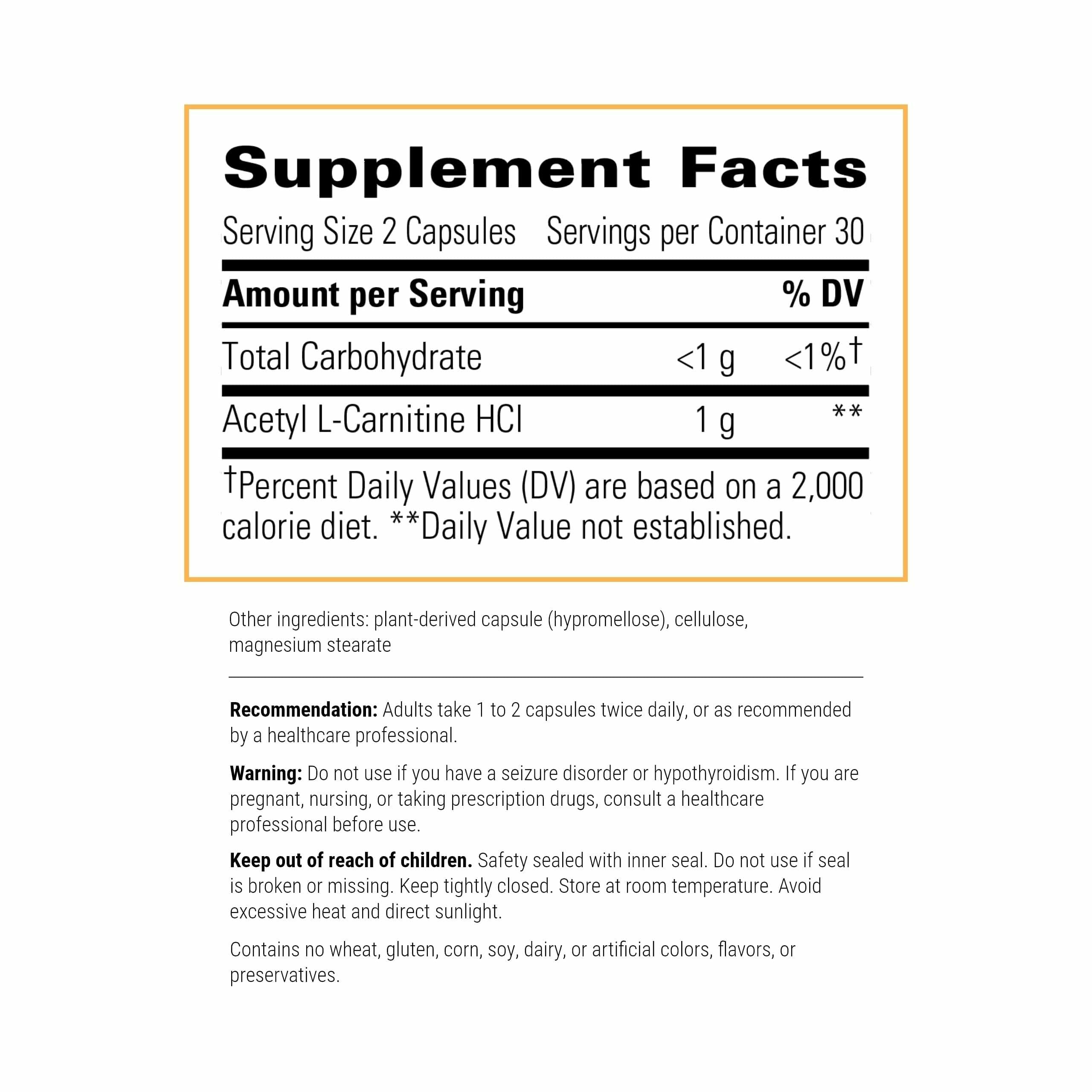 Capsules of Integrative Therapeutics Acetyl L-Carnitine arranged for serving size