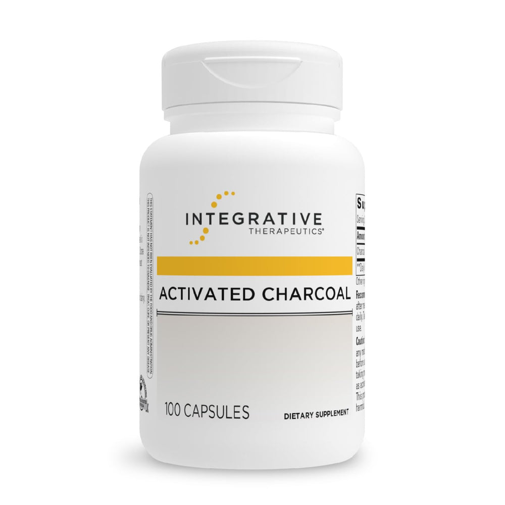 Integrative Therapeutics Activated Charcoal bottle close-up for digestive support.