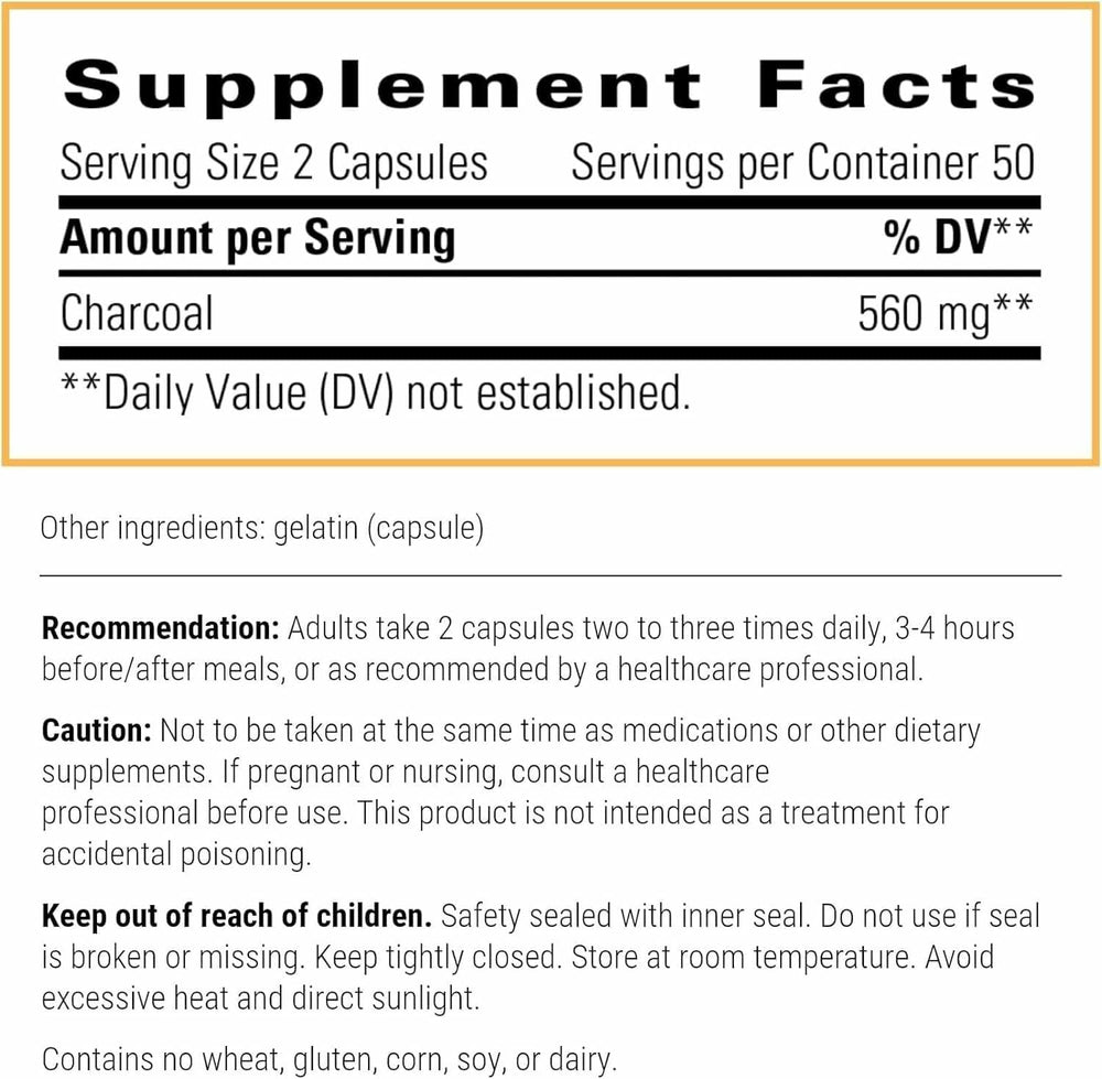 Activated Charcoal capsules from Integrative Therapeutics ready before meals.