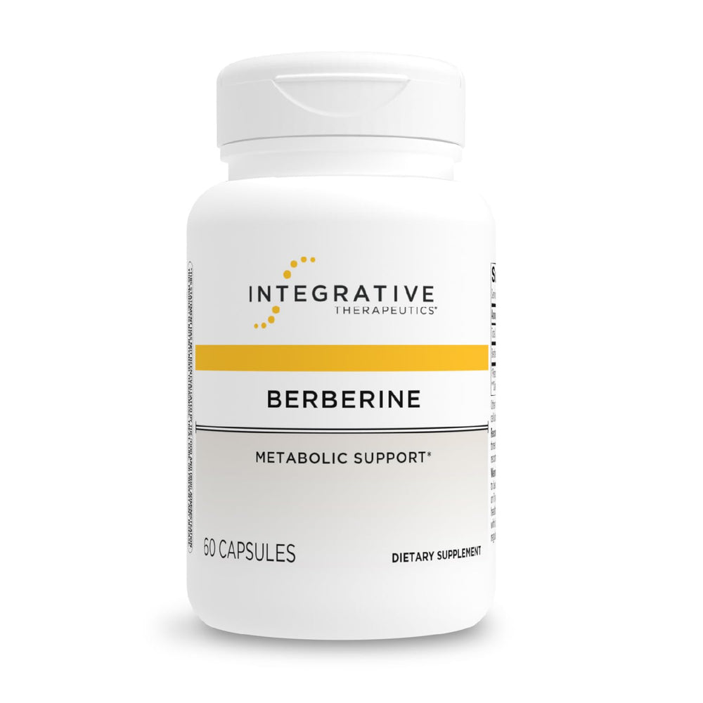 Integrative Therapeutics Berberine bottle front shows dairy-free, gluten-free wellness suitability.