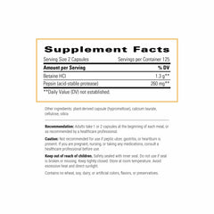 Capsules of Integrative Therapeutics Betaine HCl ready for protein digestion support.