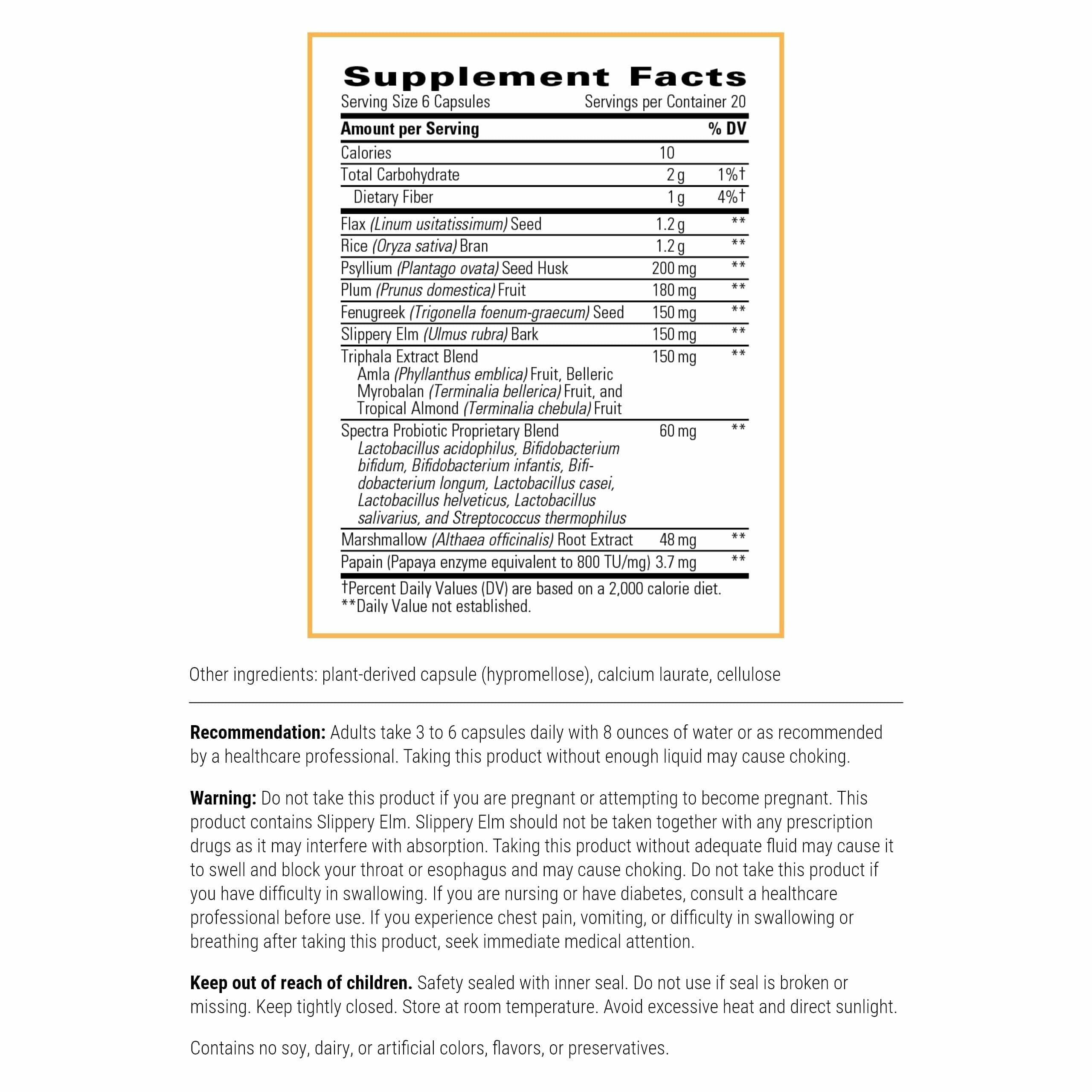 Integrative Therapeutics Blue Heron label close-up highlighting gut health ingredients