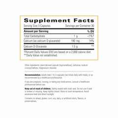 Integrative Therapeutics Calcium D-Glucarate bottle back detailing ingredients and gluten-free formulation