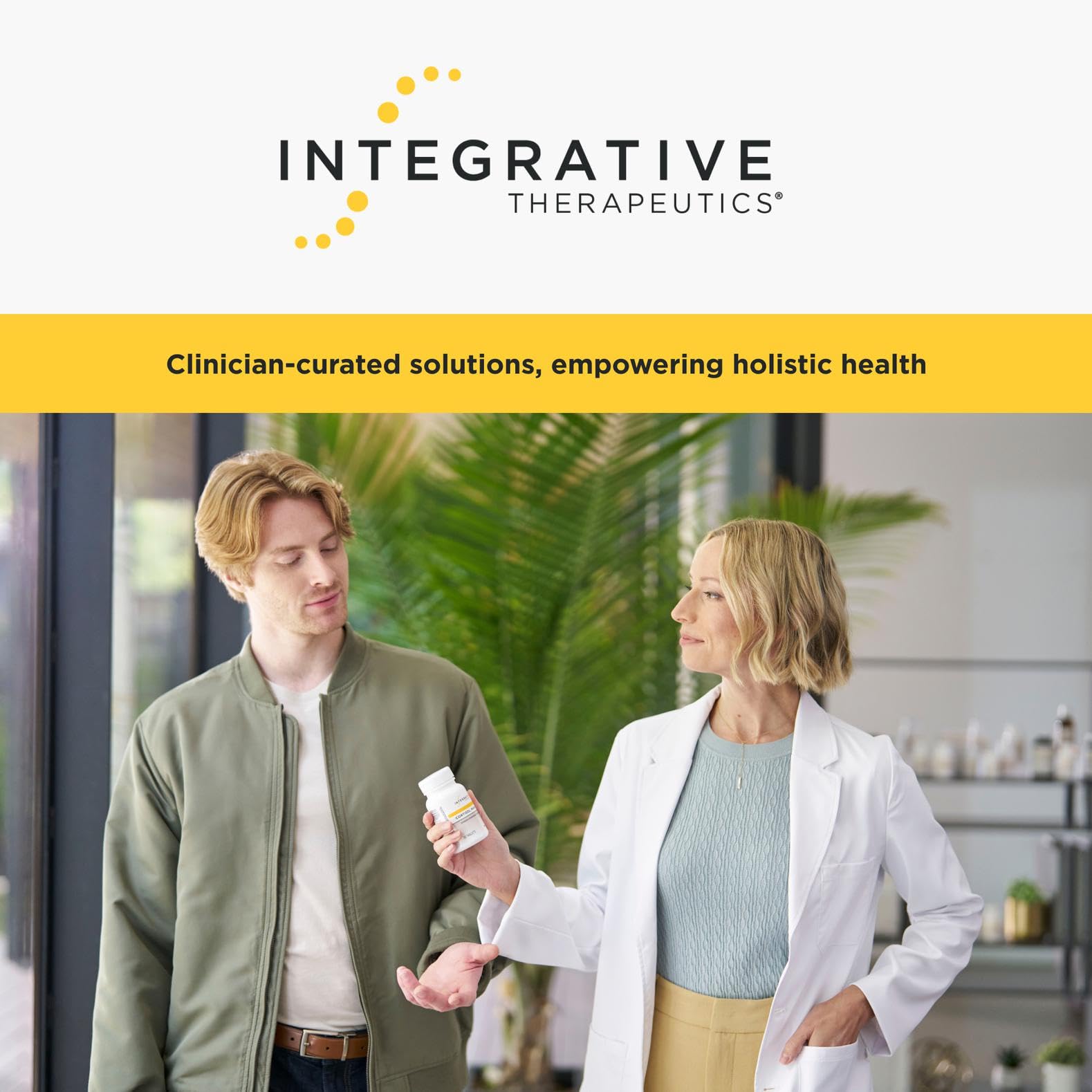 Integrative Therapeutics product display on desk with calm lifestyle setting.