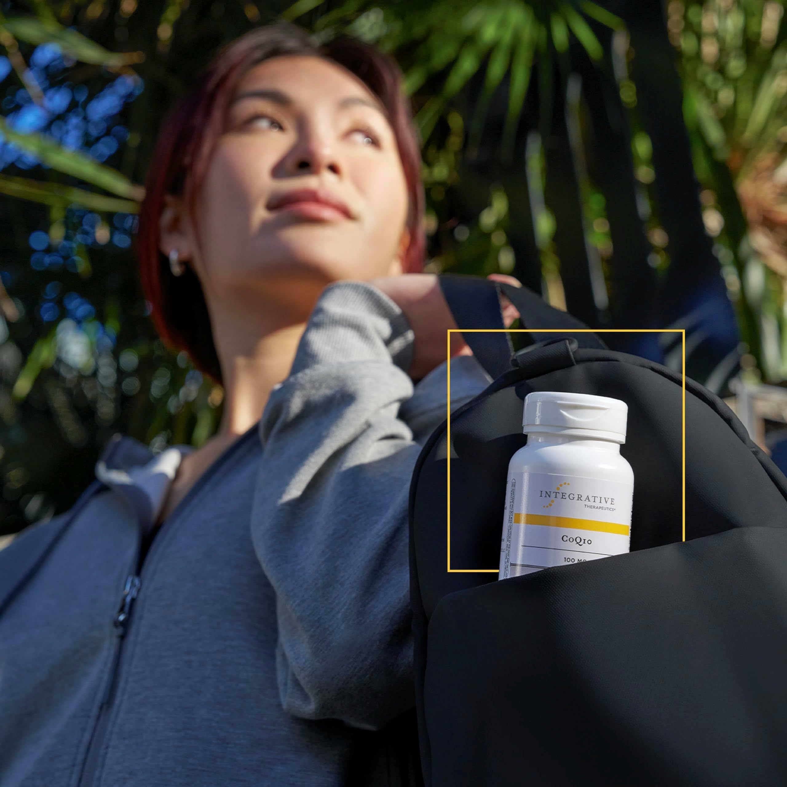 Integrative Therapeutics CoQ10 packaging back view with ingredients and directions.