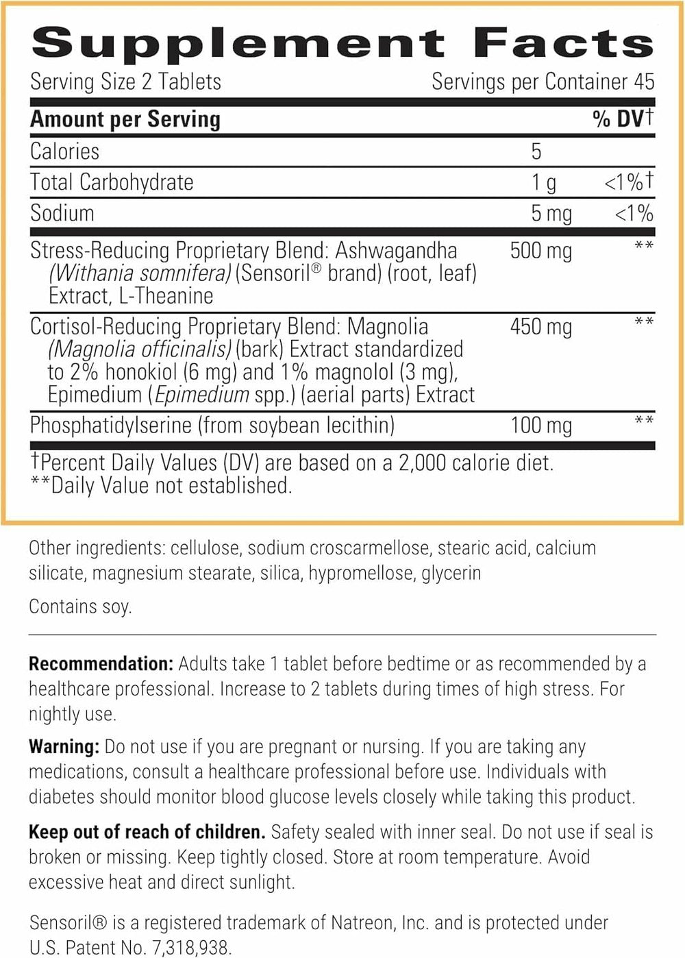 Integrative Therapeutics Cortisol Manager label closeup highlighting Ashwagandha and L-Theanine.