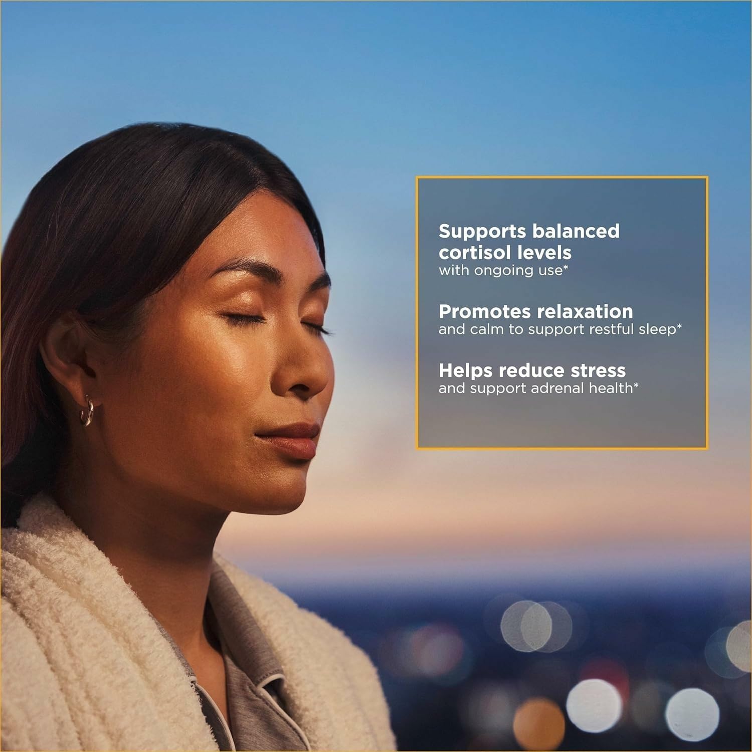 Night-time relaxation scene featuring Cortisol Manager for restful evenings.