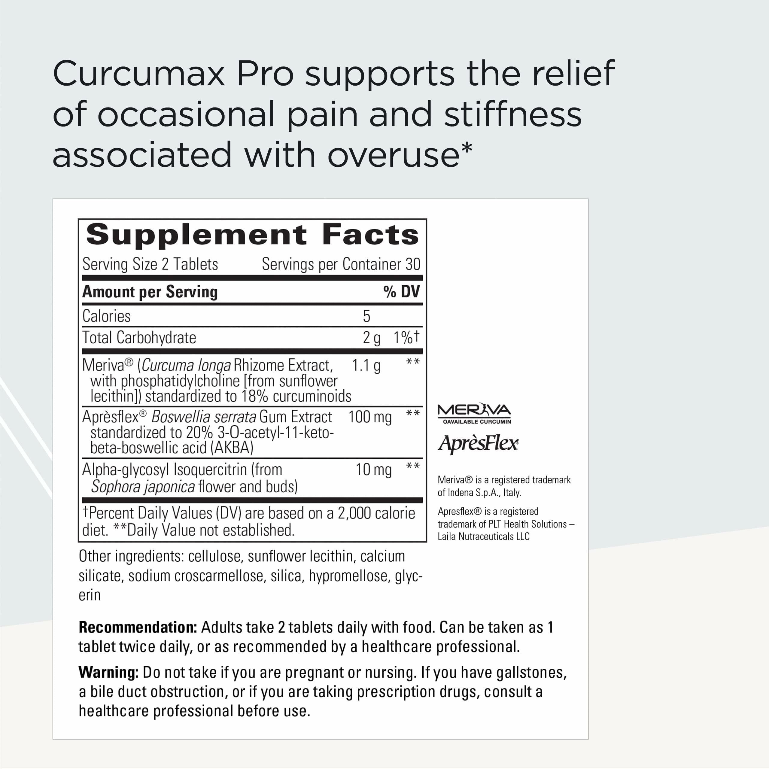 Meriva Curcumin and ApresFlex Boswellia illustration for higher bioavailability.