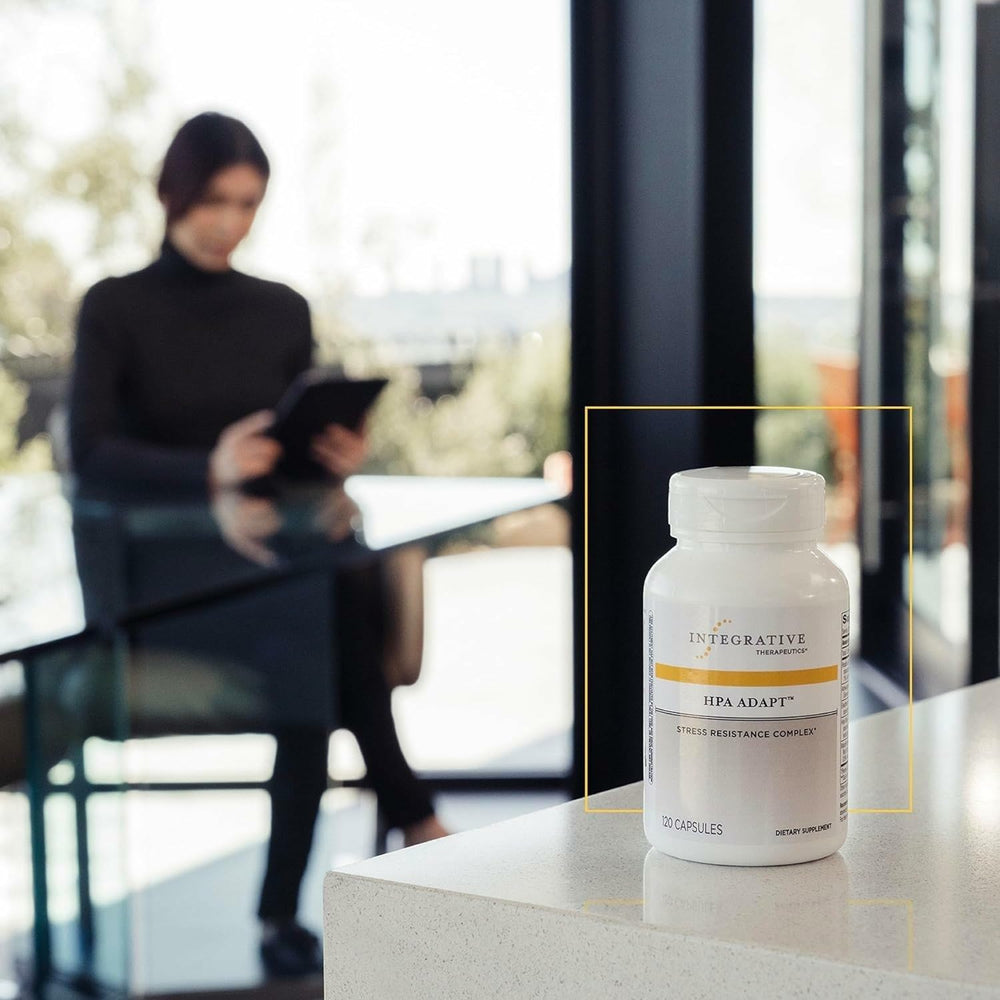Bottle on a desk illustrating daily stress support use