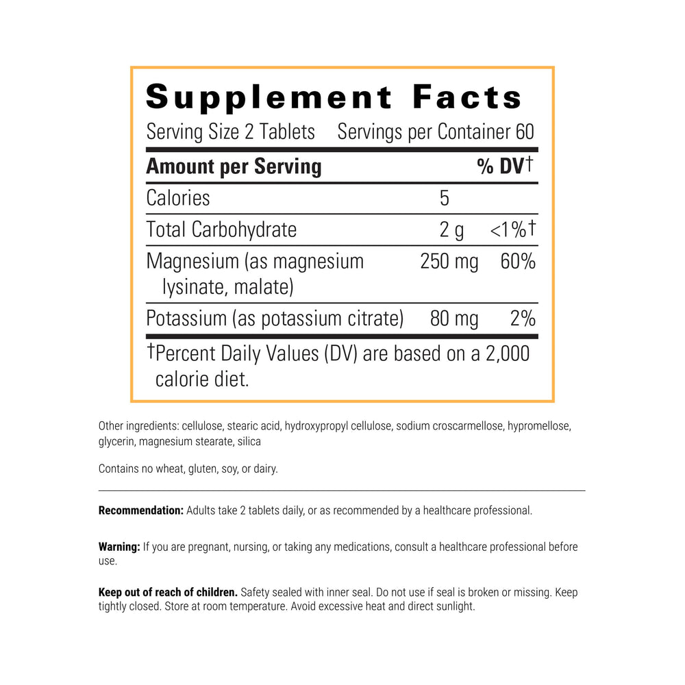 Krebs Magnesium Potassium Complex label highlighting gluten-free and dairy-free