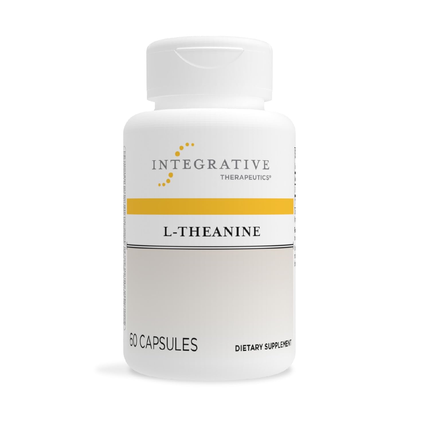 Integrative Therapeutics L-Theanine capsules for stress response on a tidy desk