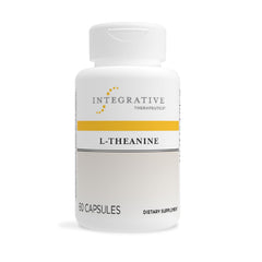 Integrative Therapeutics L-Theanine capsules for stress response on a tidy desk