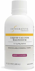 Integrative Therapeutics liquid calcium magnesium bottle front in berry flavor for daily mineral intake.