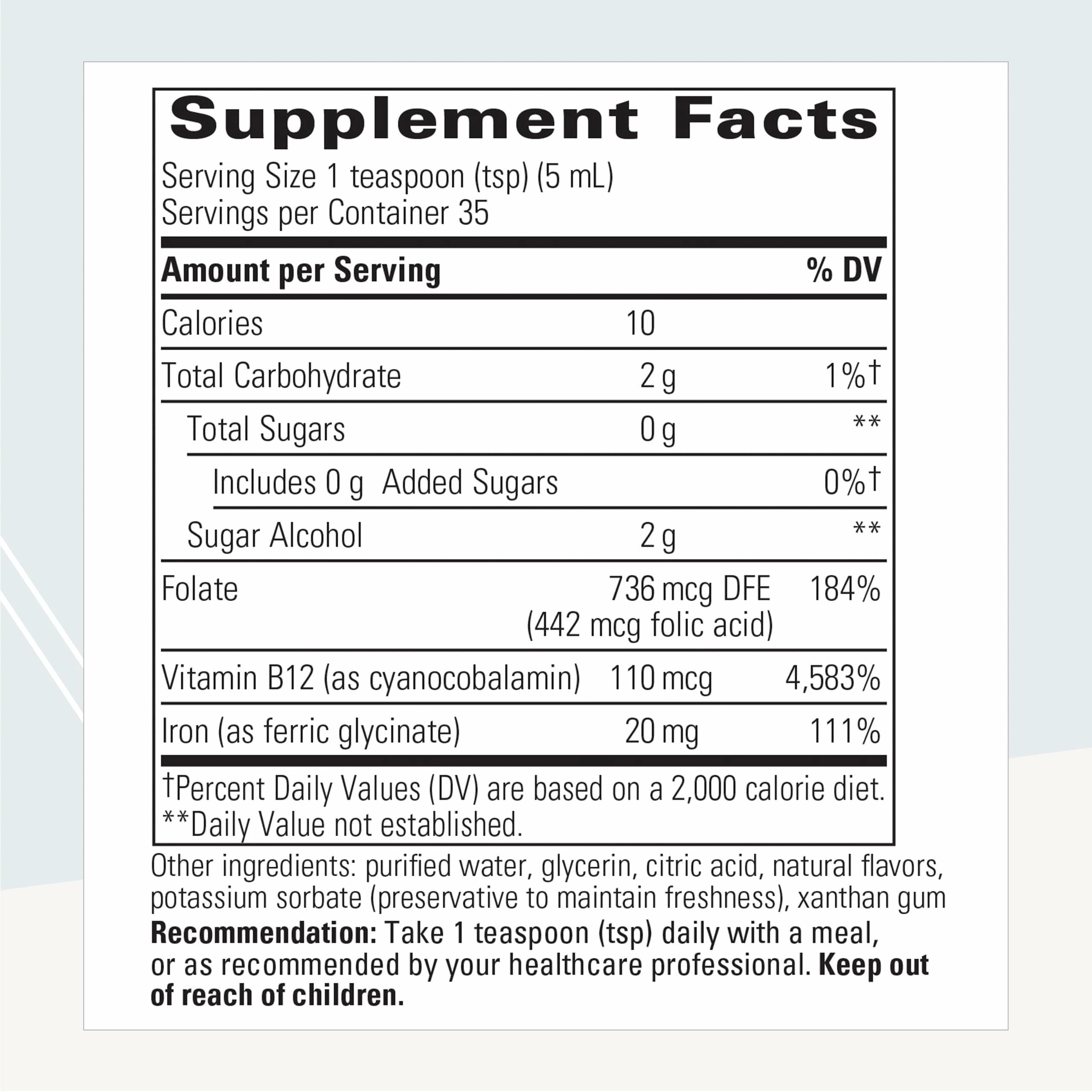 Pouring Integrative Therapeutics Liquid Iron into a glass for easy daily use