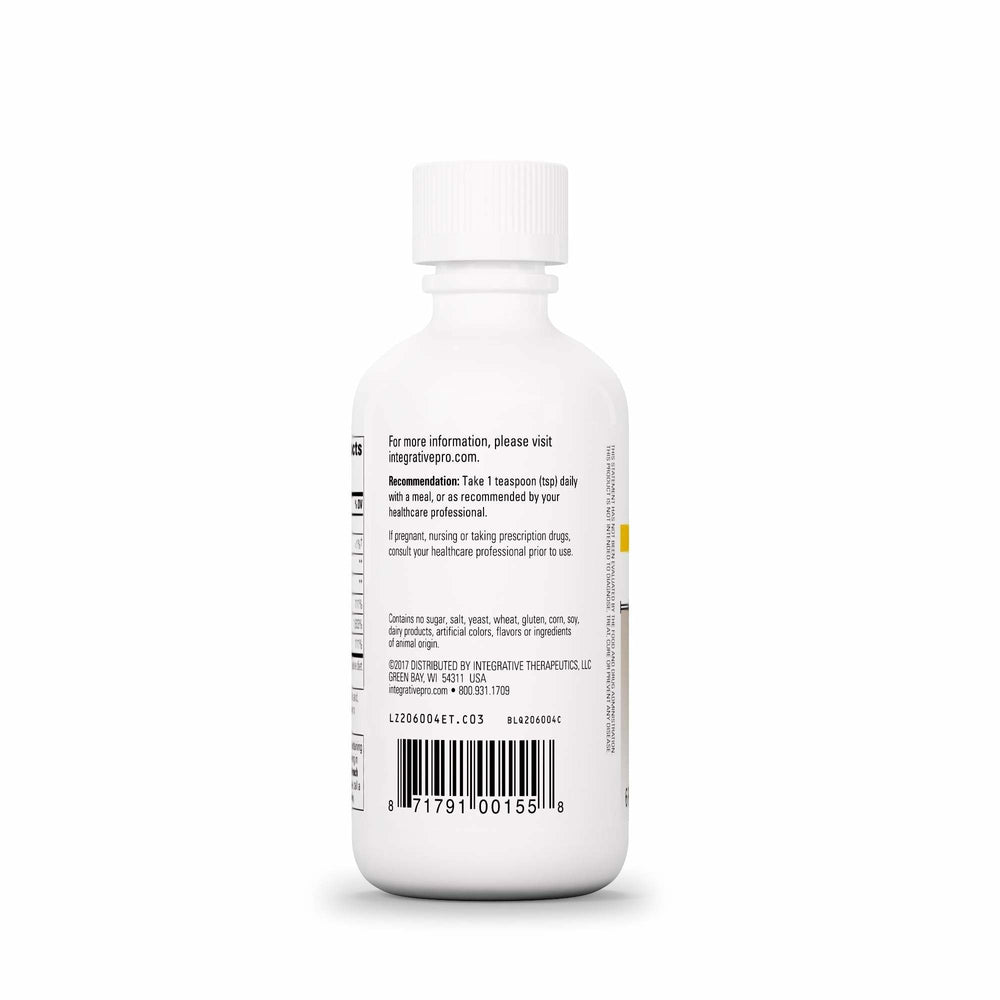 Close-up of the Integrative Therapeutics Liquid Iron label highlighting folate and B12