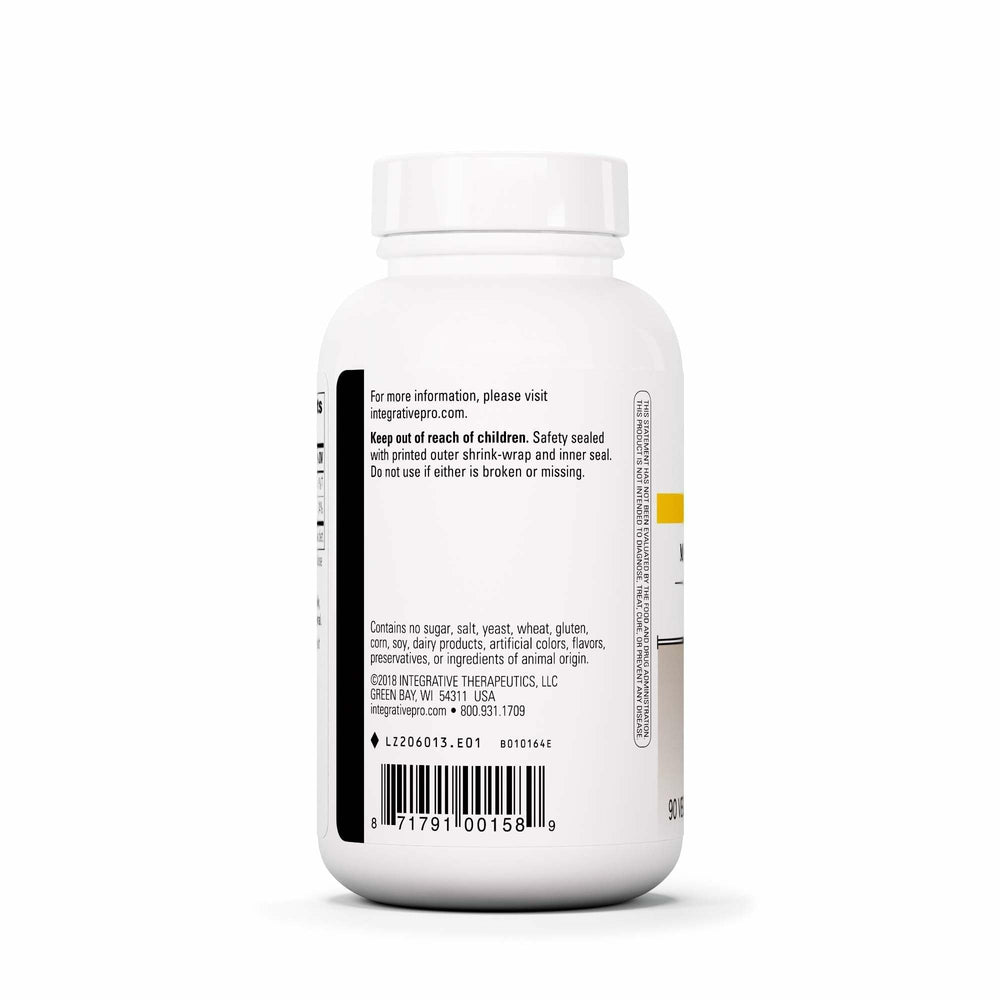 Integrative Therapeutics Magnesium Malate label back highlights purity and gluten-free formula