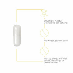 Integrative Therapeutics NAC label close-up showing gluten-free and dairy-free formulation.