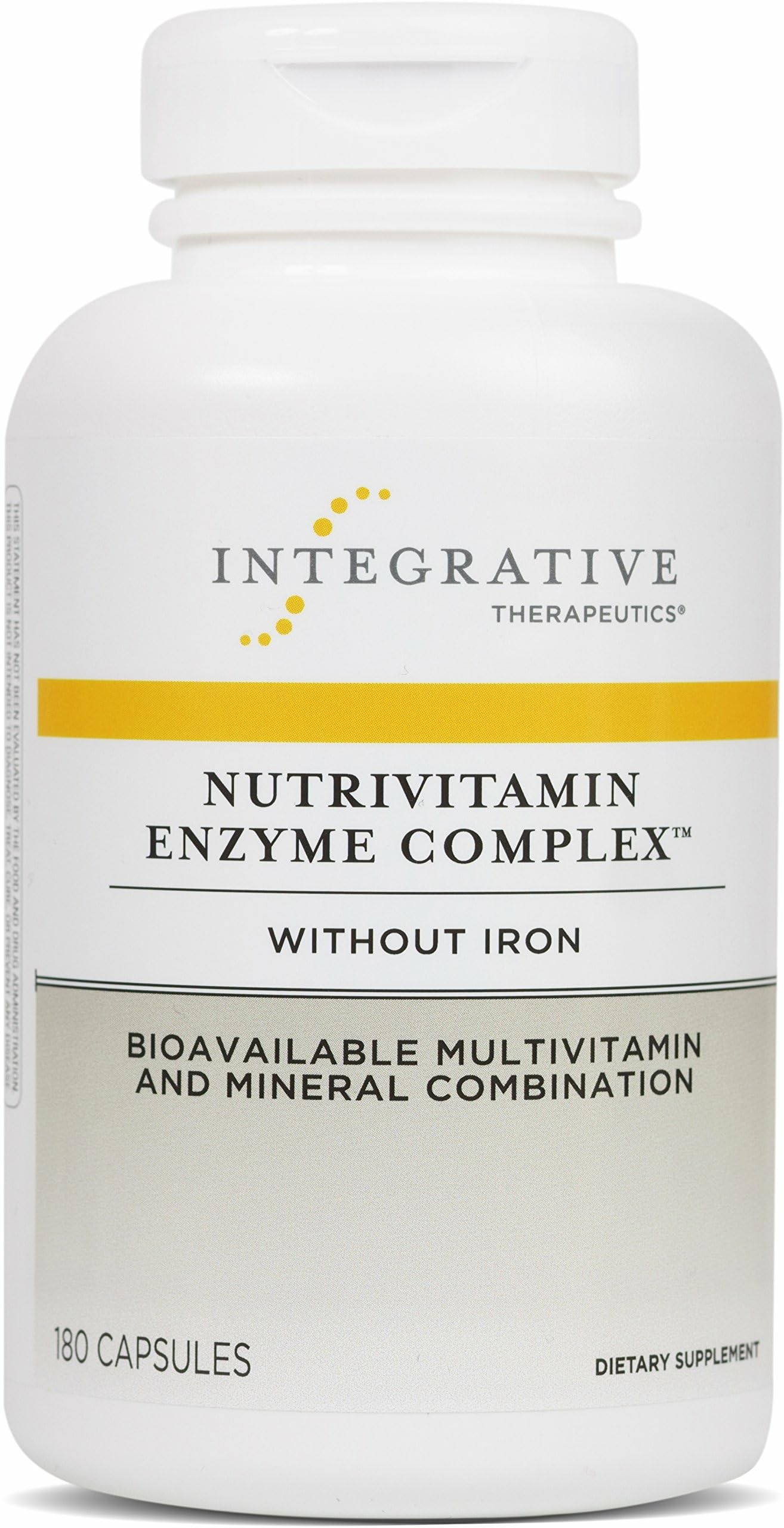Integrative Therapeutics NutriVitamin Enzyme Complex bottle front highlights the dairy-free multivitamin for daily antioxidant support.